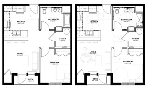 Floor plan for 1 bed, 1 bath, 634 sqft